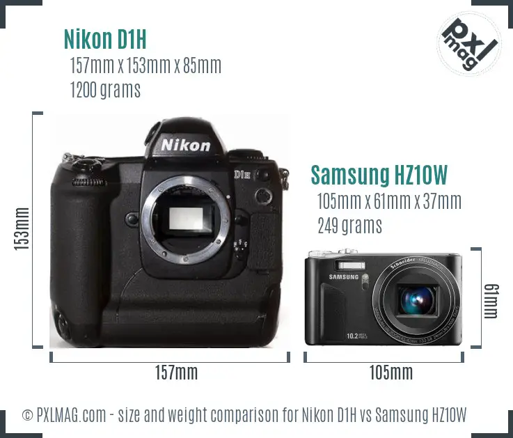 Nikon D1H vs Samsung HZ10W size comparison