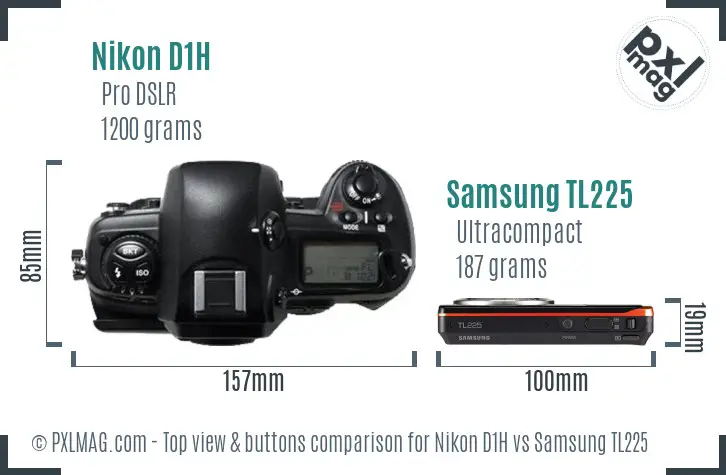 Nikon D1H vs Samsung TL225 top view buttons comparison