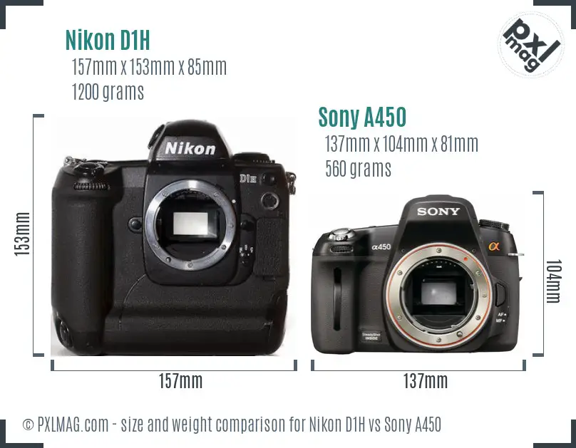 Nikon D1H vs Sony A450 size comparison