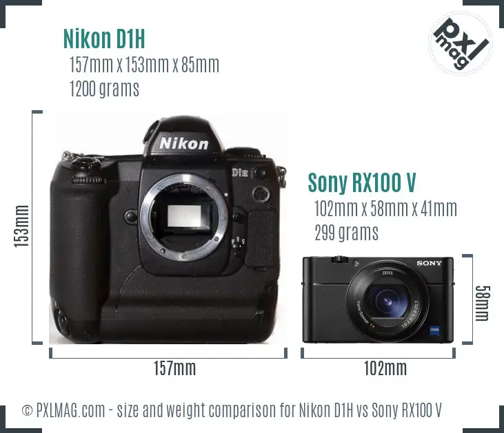 Nikon D1H vs Sony RX100 V size comparison