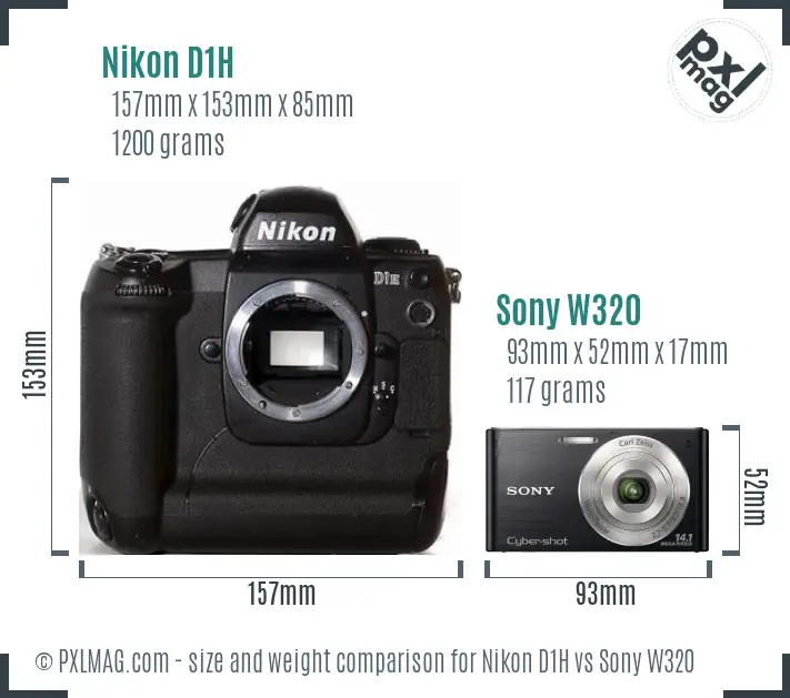 Nikon D1H vs Sony W320 size comparison