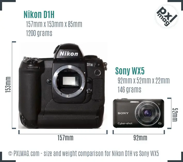 Nikon D1H vs Sony WX5 size comparison