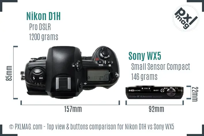 Nikon D1H vs Sony WX5 top view buttons comparison