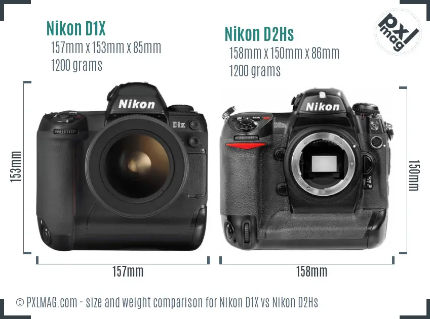 Nikon D1X vs Nikon D2Hs size comparison