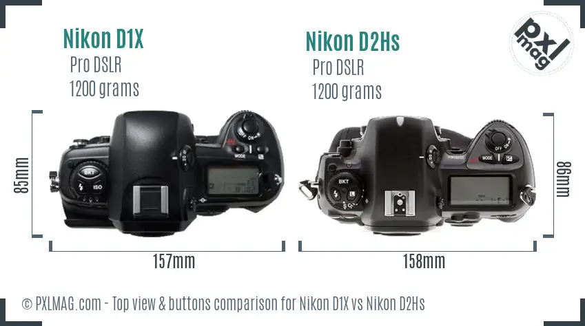 Nikon D1X vs Nikon D2Hs top view buttons comparison