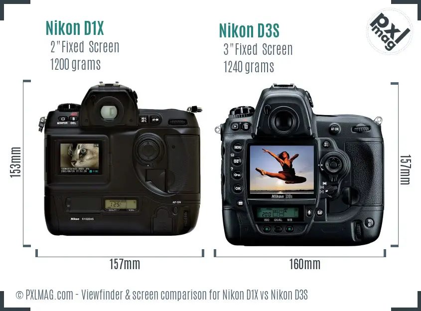 Nikon D1X vs Nikon D3S Screen and Viewfinder comparison