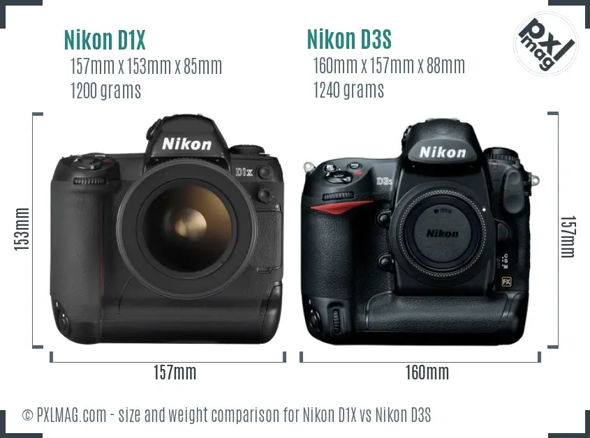 Nikon D1X vs Nikon D3S size comparison