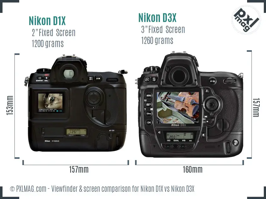 Nikon D1X vs Nikon D3X Screen and Viewfinder comparison