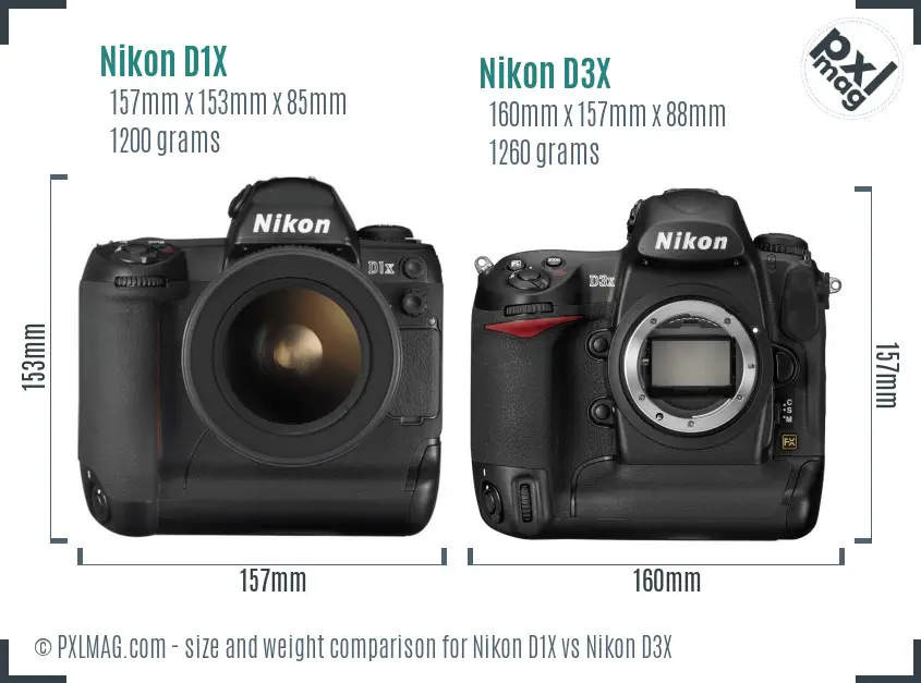 Nikon D1X vs Nikon D3X size comparison