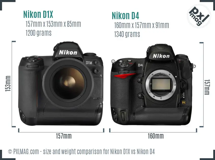 Nikon D1X vs Nikon D4 size comparison