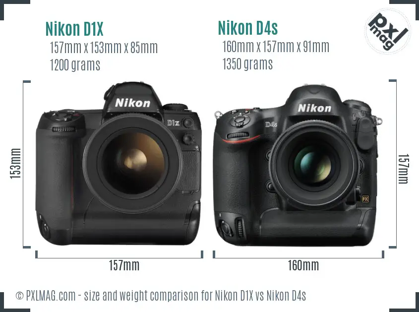 Nikon D1X vs Nikon D4s size comparison