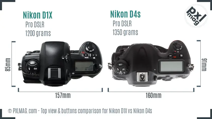 Nikon D1X vs Nikon D4s top view buttons comparison