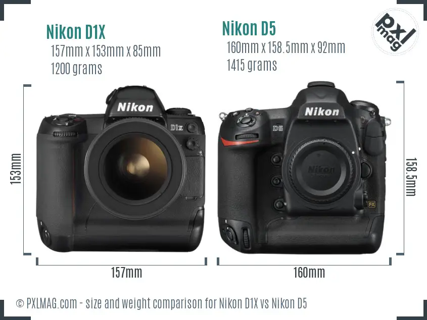 Nikon D1X vs Nikon D5 size comparison