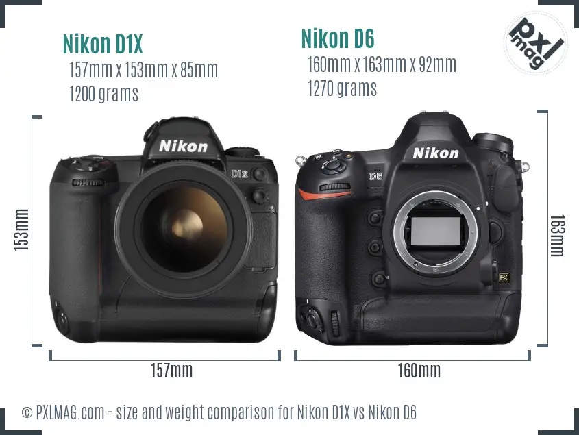 Nikon D1X vs Nikon D6 size comparison