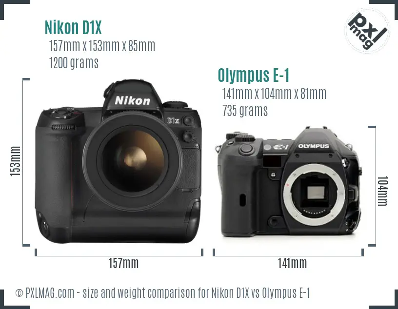 Nikon D1X vs Olympus E-1 size comparison