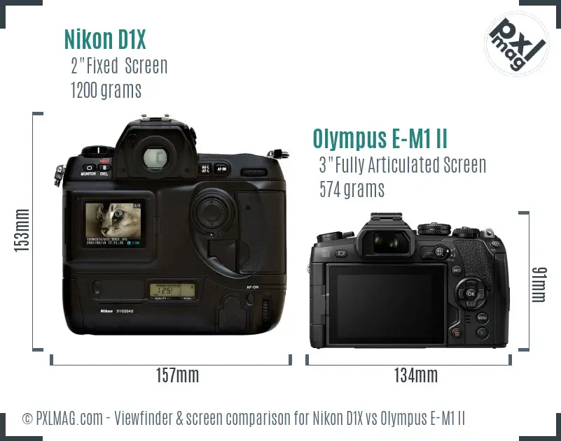 Nikon D1X vs Olympus E-M1 II Screen and Viewfinder comparison