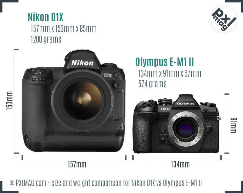 Nikon D1X vs Olympus E-M1 II size comparison