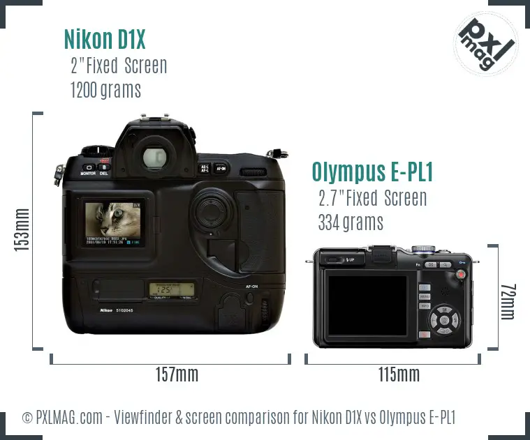 Nikon D1X vs Olympus E-PL1 Screen and Viewfinder comparison