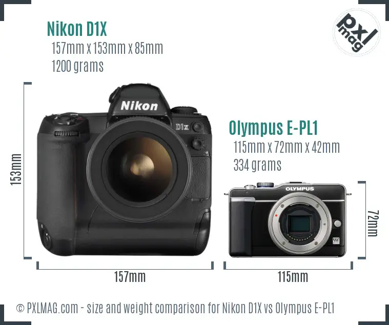 Nikon D1X vs Olympus E-PL1 size comparison