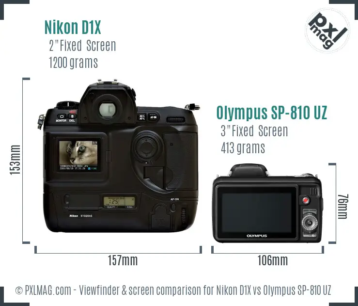 Nikon D1X vs Olympus SP-810 UZ Screen and Viewfinder comparison