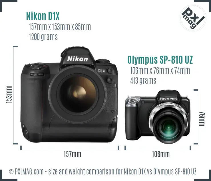 Nikon D1X vs Olympus SP-810 UZ size comparison