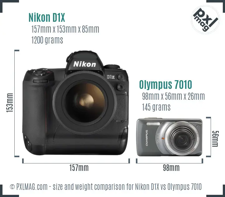 Nikon D1X vs Olympus 7010 size comparison