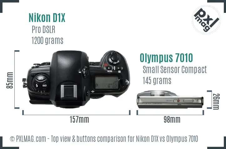 Nikon D1X vs Olympus 7010 top view buttons comparison