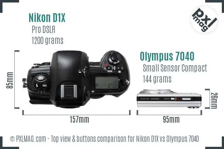 Nikon D1X vs Olympus 7040 top view buttons comparison