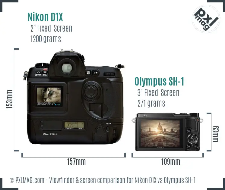 Nikon D1X vs Olympus SH-1 Screen and Viewfinder comparison