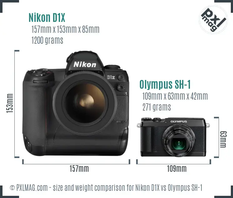 Nikon D1X vs Olympus SH-1 size comparison