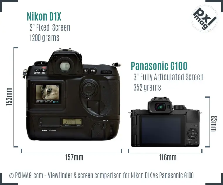 Nikon D1X vs Panasonic G100 Screen and Viewfinder comparison