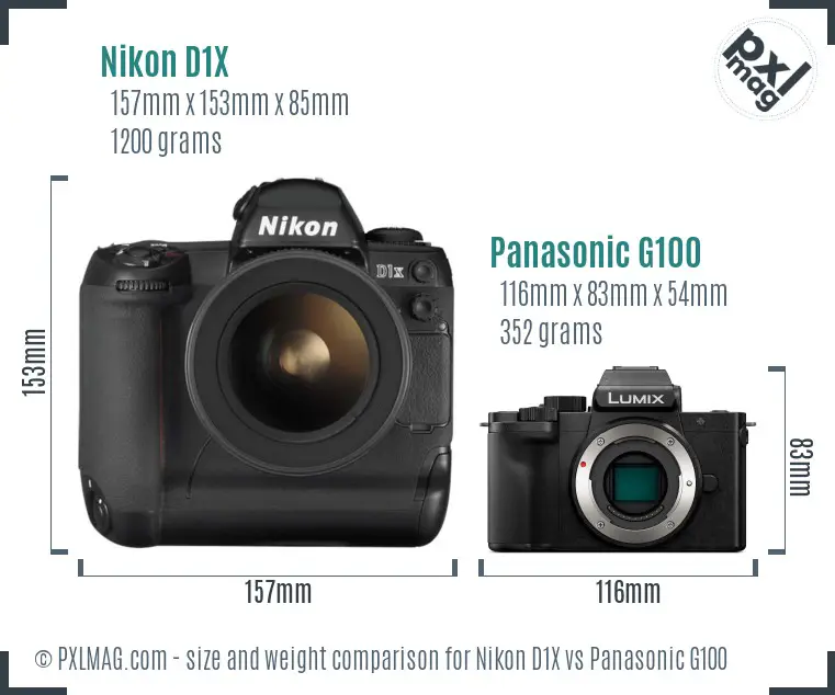Nikon D1X vs Panasonic G100 size comparison