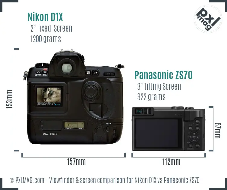 Nikon D1X vs Panasonic ZS70 Screen and Viewfinder comparison