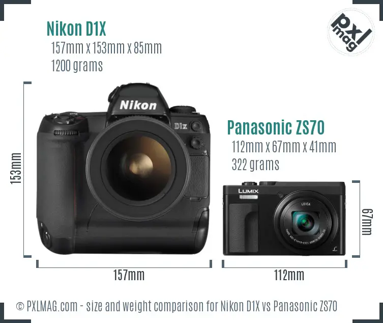 Nikon D1X vs Panasonic ZS70 size comparison