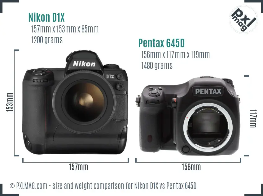 Nikon D1X vs Pentax 645D size comparison
