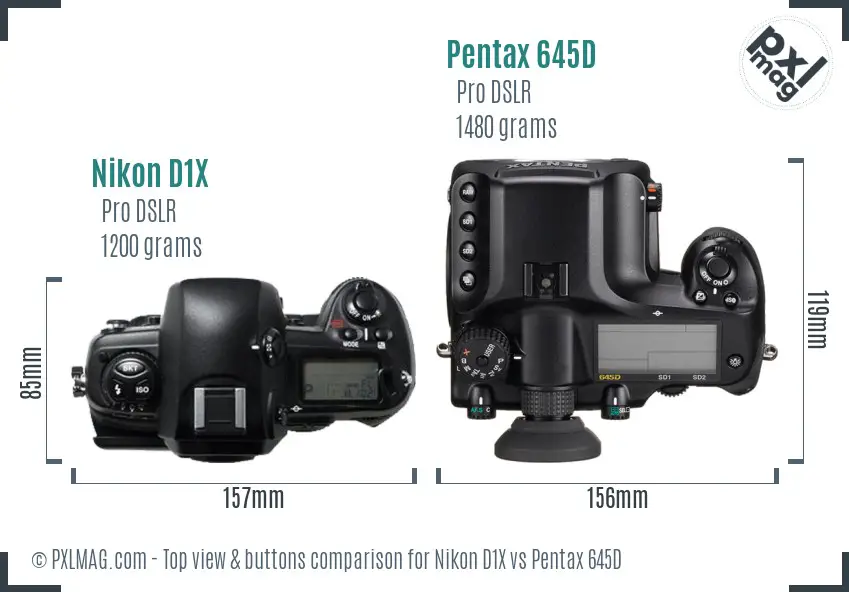 Nikon D1X vs Pentax 645D top view buttons comparison