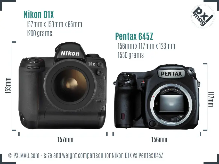 Nikon D1X vs Pentax 645Z size comparison