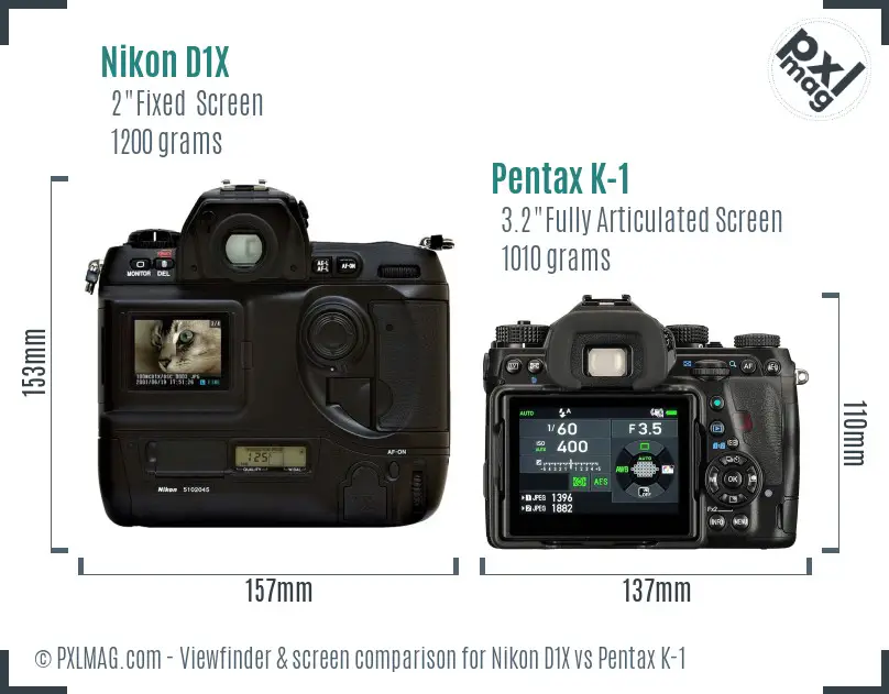 Nikon D1X vs Pentax K-1 Screen and Viewfinder comparison Nikon D1X vs Pentax K-1 Screen and Viewfinder comparison
