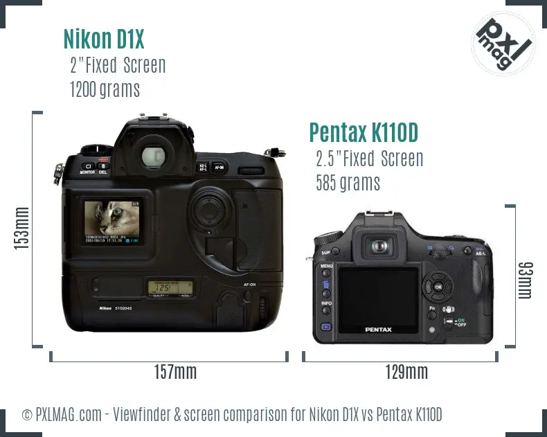 Nikon D1X vs Pentax K110D Screen and Viewfinder comparison