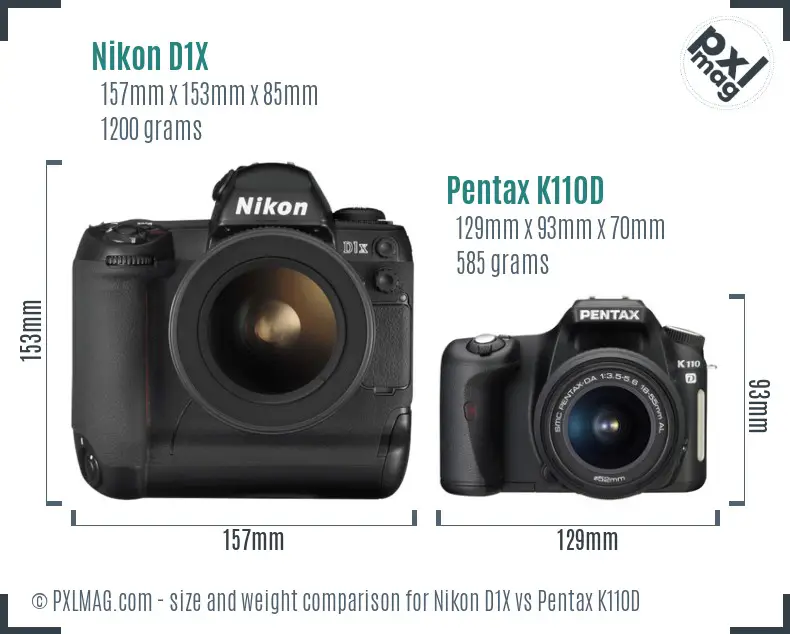 Nikon D1X vs Pentax K110D size comparison