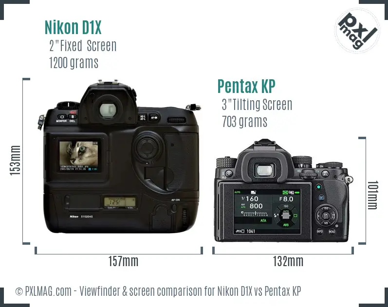 Nikon D1X vs Pentax KP Screen and Viewfinder comparison