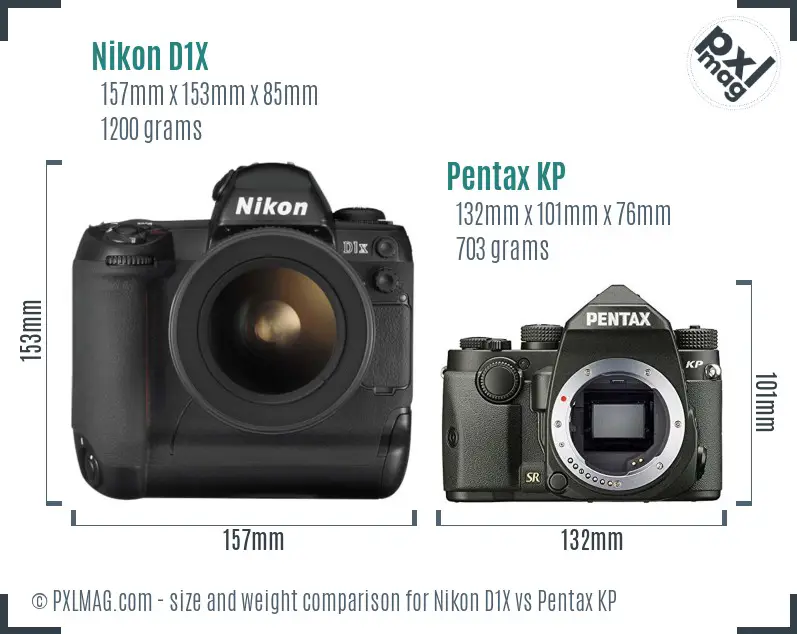 Nikon D1X vs Pentax KP size comparison