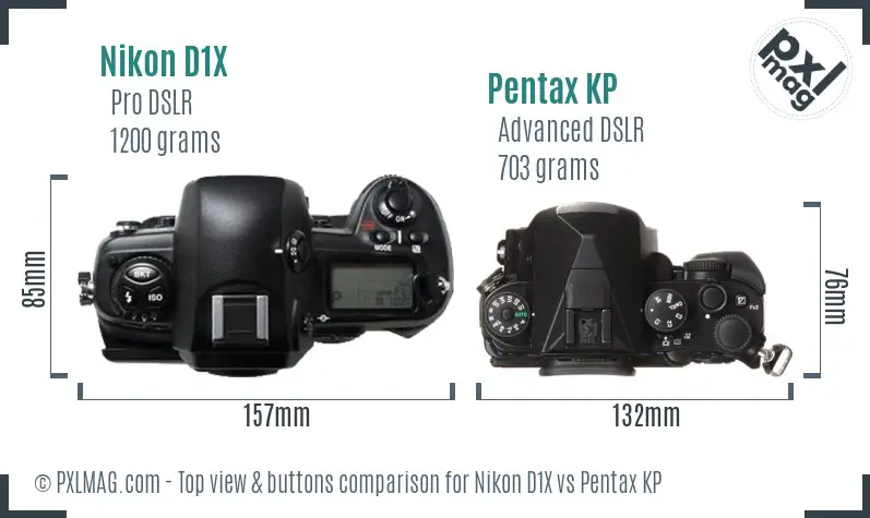 Nikon D1X vs Pentax KP top view buttons comparison