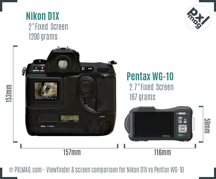 Nikon D1X vs Pentax WG-10 Screen and Viewfinder comparison