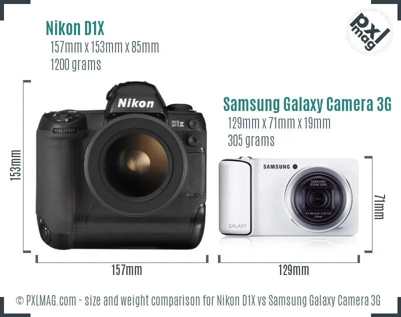 Nikon D1X vs Samsung Galaxy Camera 3G size comparison