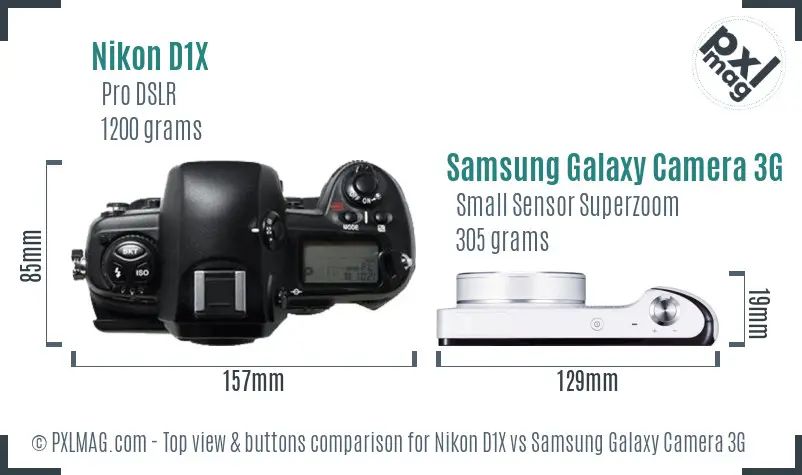Nikon D1X vs Samsung Galaxy Camera 3G top view buttons comparison
