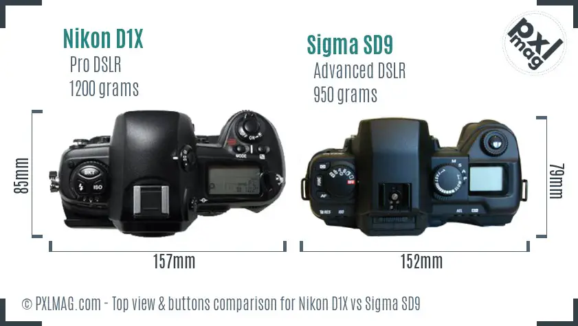 Nikon D1X vs Sigma SD9 top view buttons comparison