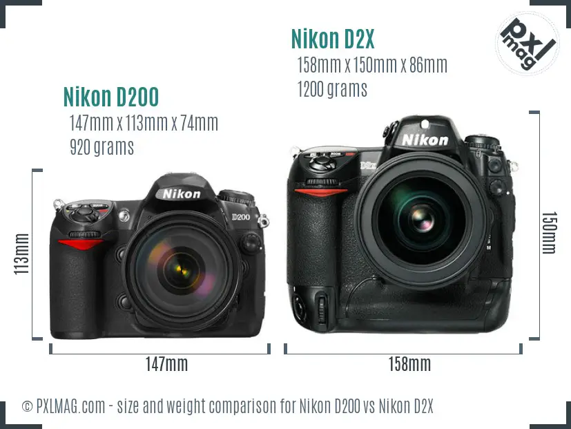 Nikon D200 vs Nikon D2X size comparison Nikon D200 vs Nikon D2X size comparison
