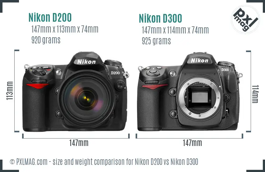 Nikon D200 vs Nikon D300 size comparison