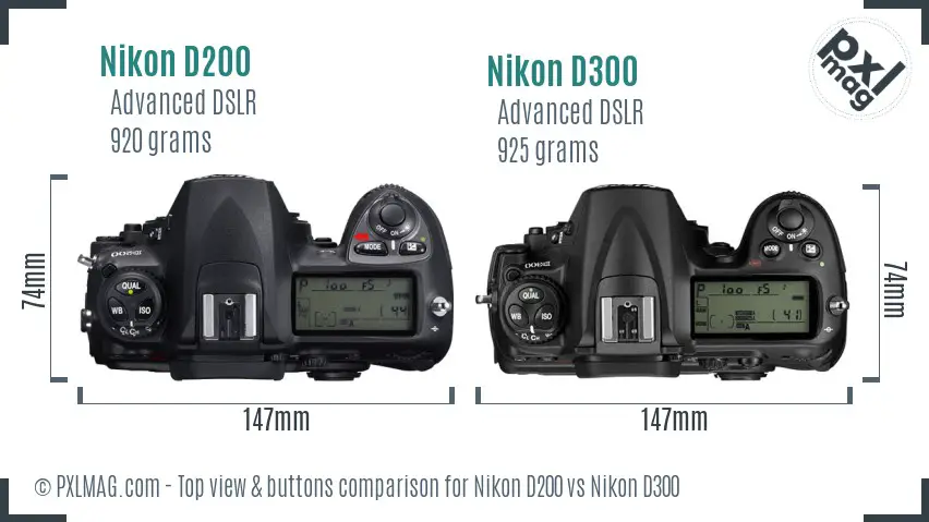 Nikon D200 vs Nikon D300 top view buttons comparison